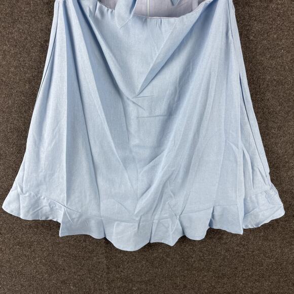 P Cill Linen Blend Mini Dress Womens Medium Blue Tie Front Ruffle Cut Out NEW - Picture 3 of 14
